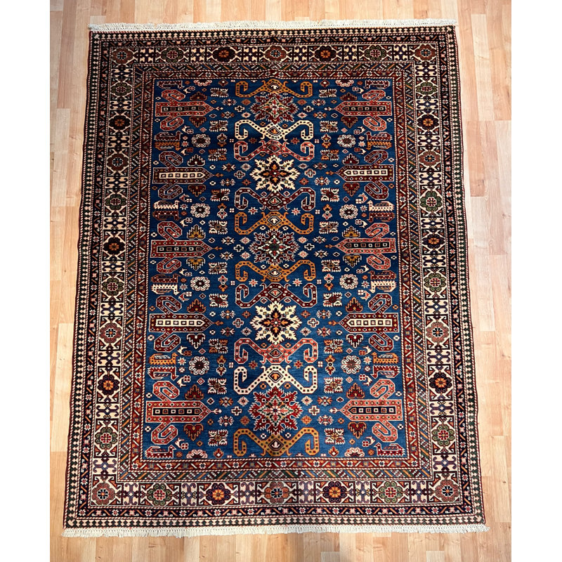 One-of-a-Kind Alecxander Hand-Knotted New Age Wool Area Rug in Blue/Yellow/Red