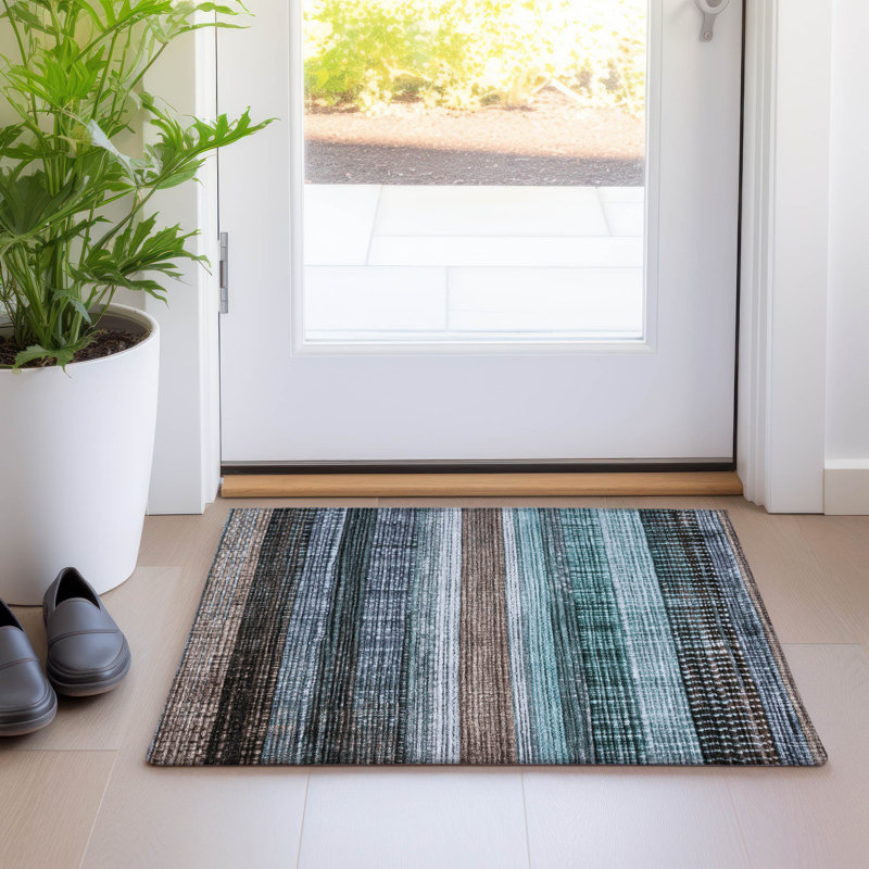 Machine Washable Indoor/Outdoor Xhevrie Teal Rug, Rectangle 1'8" x 2'6"