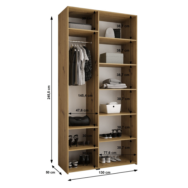 Wardrobe Moko 4, Cashmere/Gold, 245,5cm H x 130cm W x 50cm D