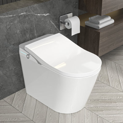 Toilette Smart Bidet avec siège chauffant, eau chaude, sécheuse, chasse d'eau automatique, capteur de pied et chasse d'eau occultante