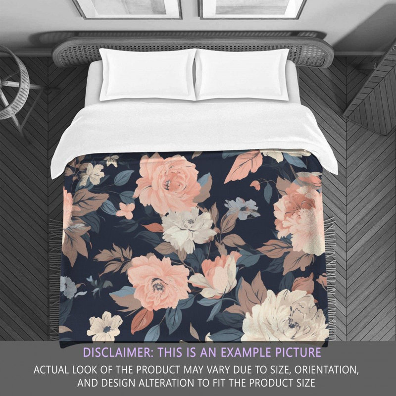 Botanical Navy/Pink Microfiber Comforter, King Comforter