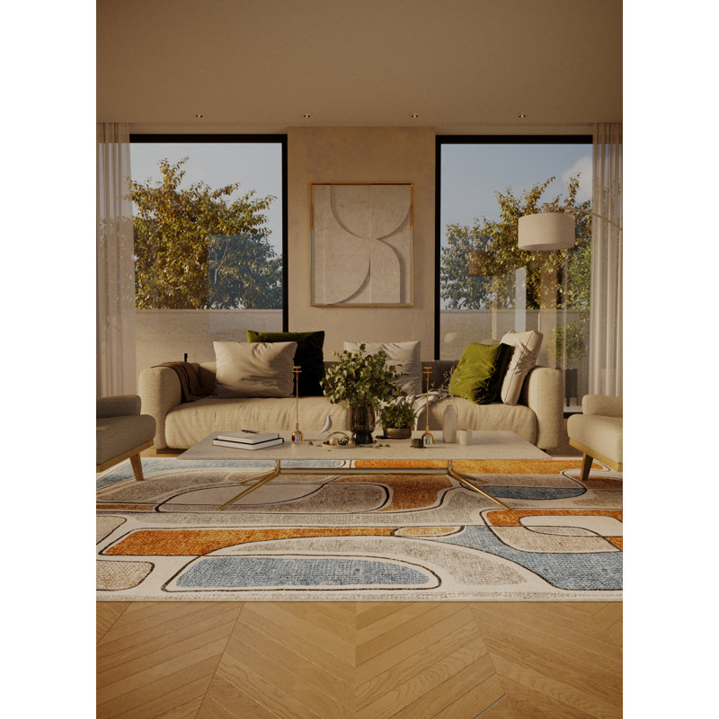 Tapis bleu / gris en chenille / polyester tissé à la main Dalmore, Carré 4 pi