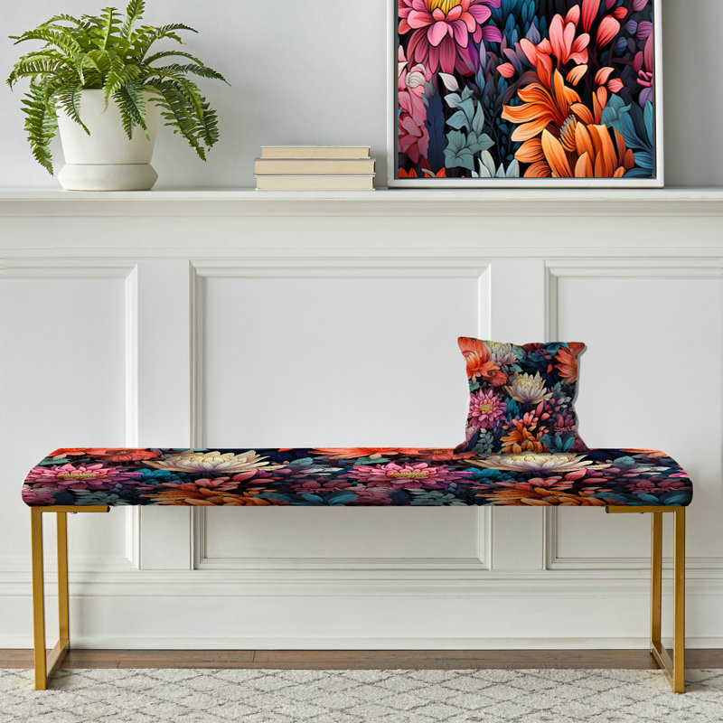 Neon Botany Botanical Pattern - Botanical Upholstered Gold Bench