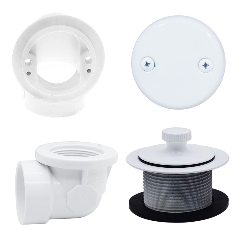 1-1/2" Sch. 40 PVC Pull & Drain Plumber's Pack with Two-Hole Overflow & Elbows, Powder Coat White
