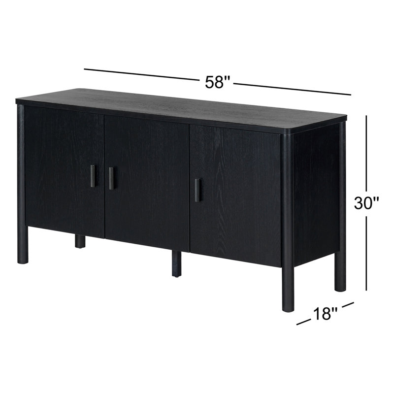 Kaplan Wood 3-Door Sideboard, Black