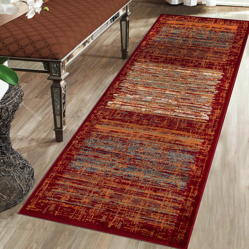 Tapis d'intérieur à rayures 100% polypropylène Ellagh, Tapis de couloir 2 pi 7 po x 8 pi