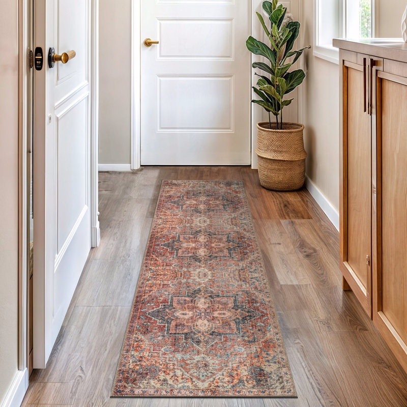 Tapis traditionnel Savina - tissage plat lavable avec envers antidérapant, Tapis de couloir 2 pi 6 po x 8 pi