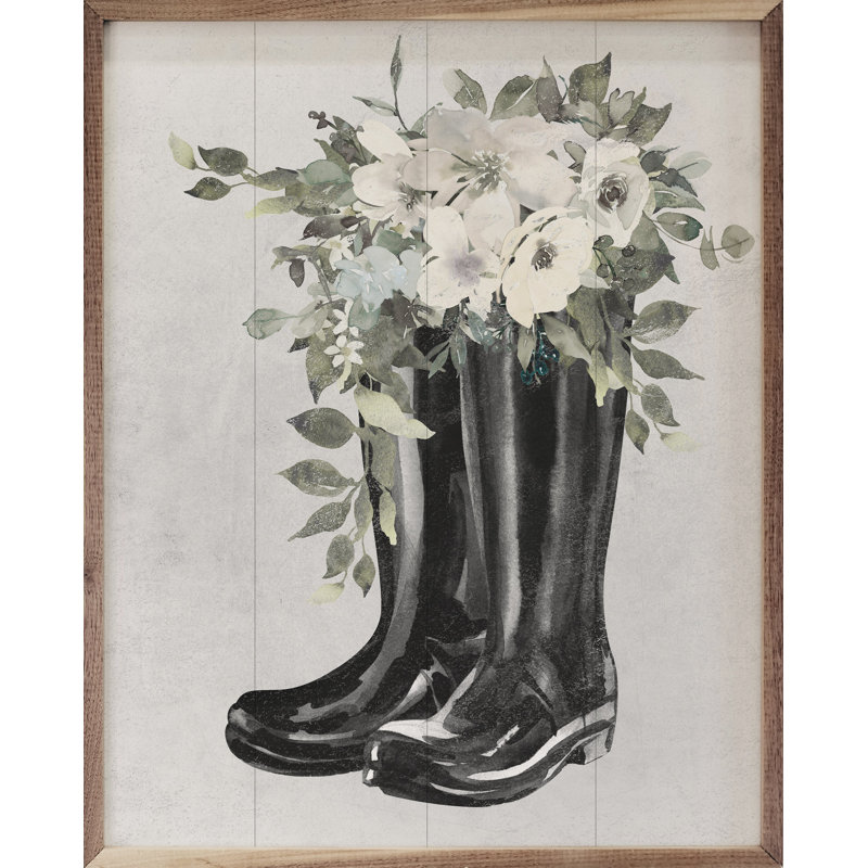 Boots With Flowers White, 20" H x 16" W