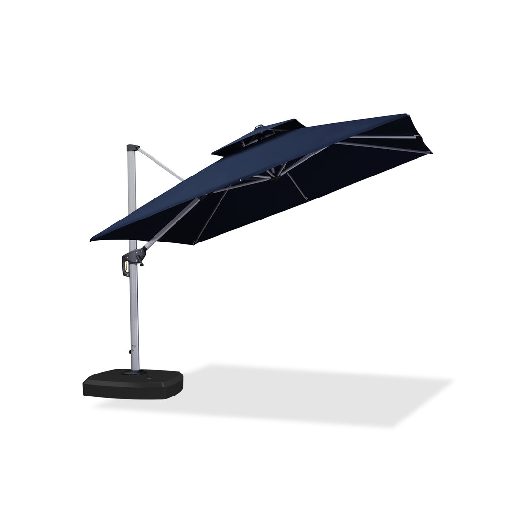 120'' Square Cantilever Umbrella With Wheeled Base Purple Leaf Fabric