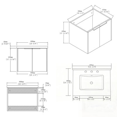 Meuble-lavabo flottant avec lavabo, porte à fermeture douce, comptoir et dosseret en marbre de culture blanc de Carrare, contreplaqué