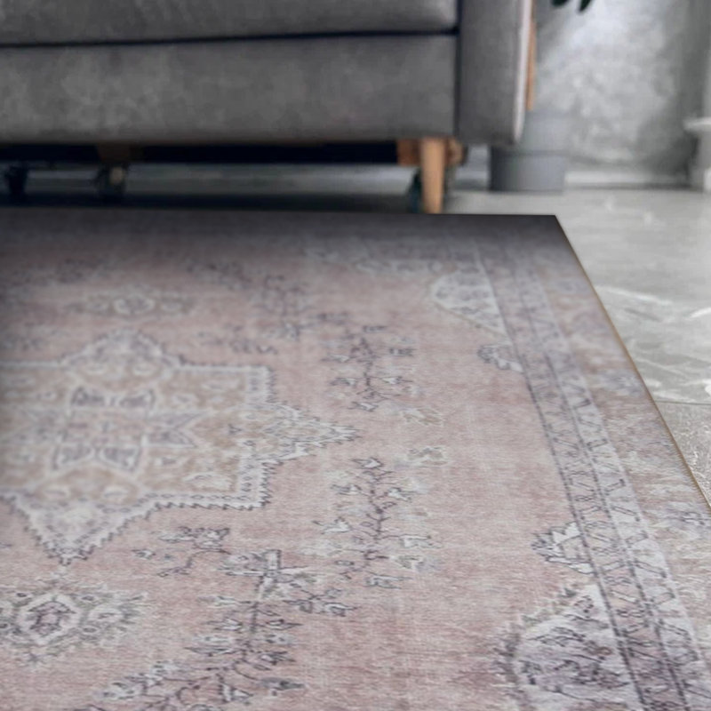 Tapis rose poudré décoratif Vintage Look, Rond 5 pi
