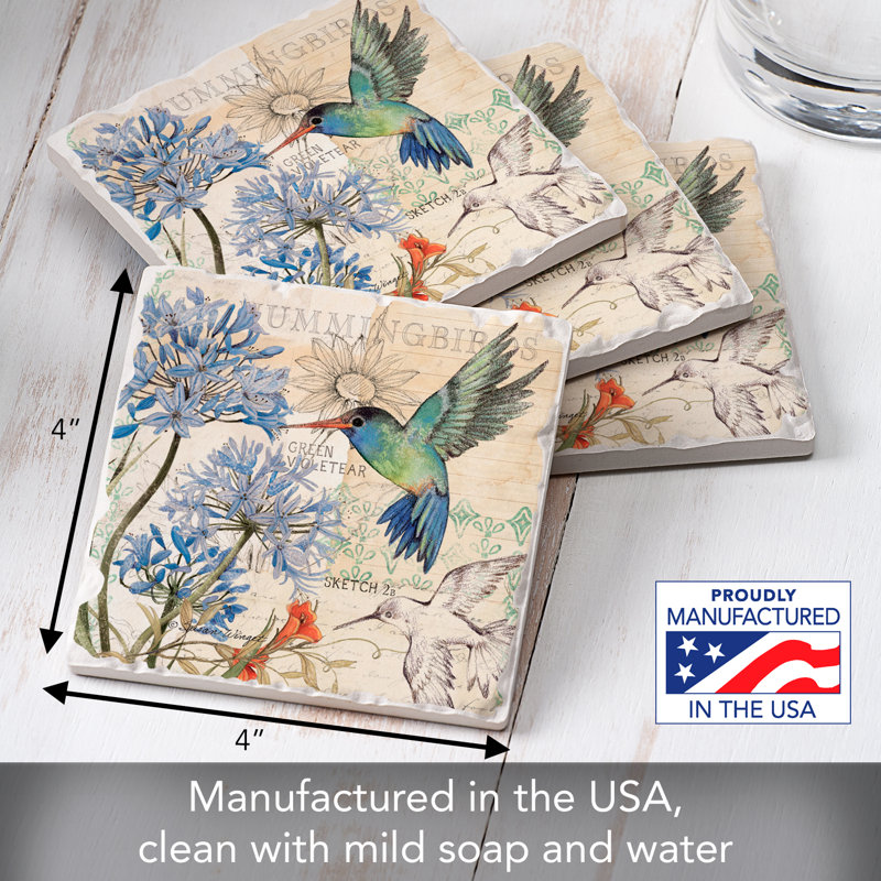 Hummingbird Study 4-Pack Tumbled Tile Stone Coasters