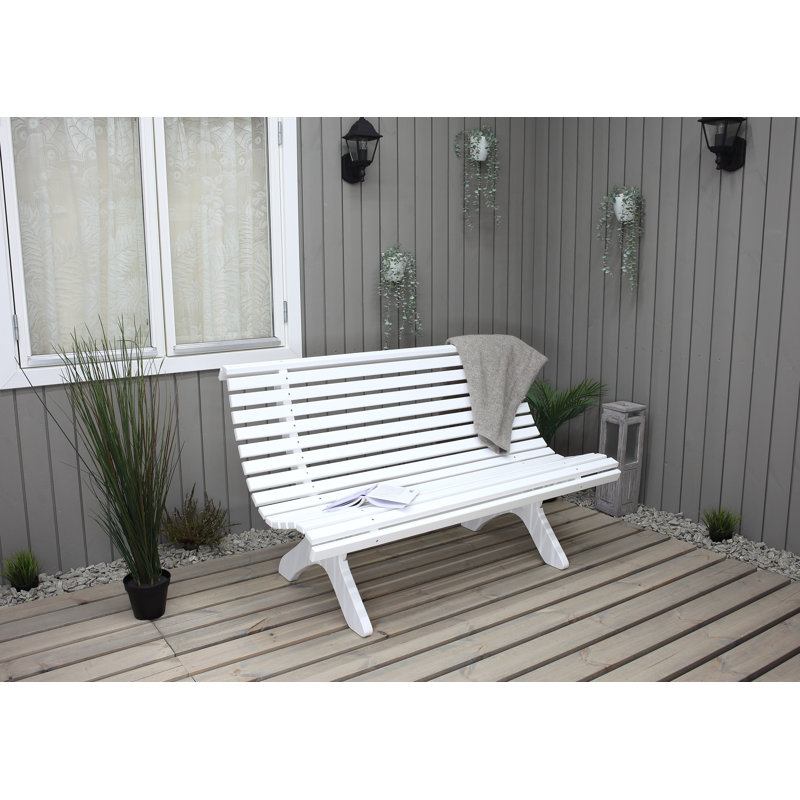 Oluna Solid Wood Pine Outdoor Bench, White, 87cm H x 140cm W x 74cm D