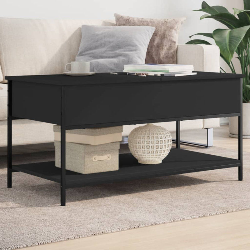 Noby Lift Top Four Leg Coffee Table with Storage, Black