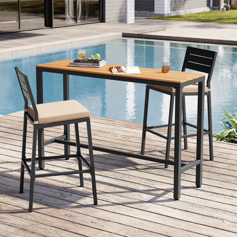 Pershing Metal Outdoor 26.8'' Counter Stool with Cushion, Beige, 2