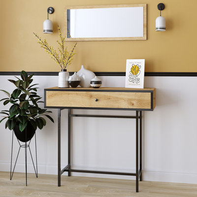 Modern Industrial Sideboard with Metal Legs, Sapphire Oak & Black Finish, 39.4 x 35.4 x 13.8 inches | 100% Melamine Coated Particle Board, Thickness: 0.7 inches | Stylish Storage Solution for Home & Office