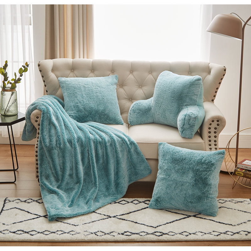  DO IT YOURSELF Bed Rest Reading Pillow Cover And Filling, NEED ASSEMBLY, 20" X 18" X 17", Blue Turqoise