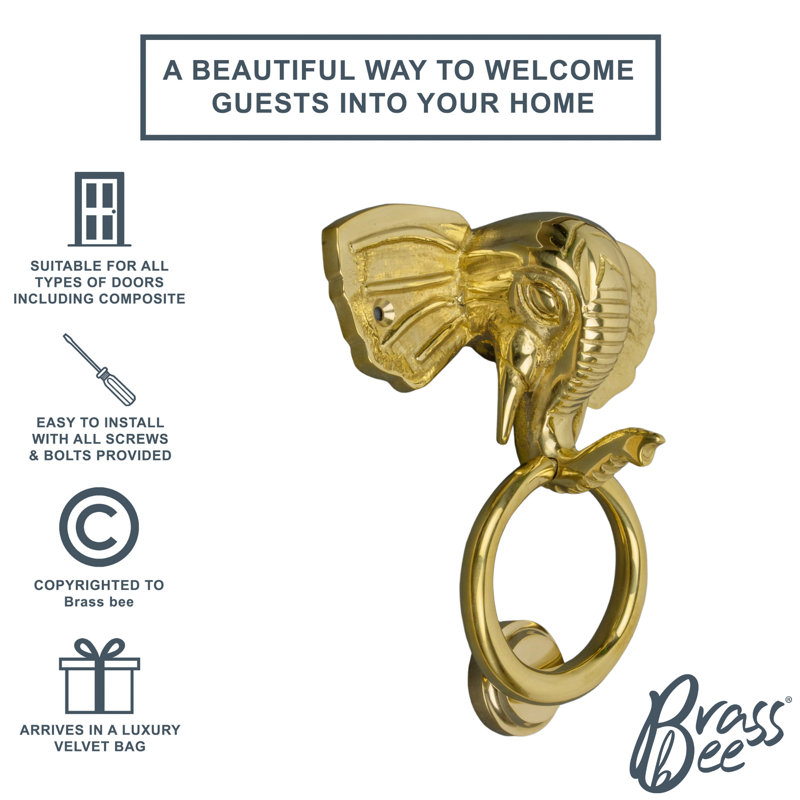 Nickel Elephant Door Knocker, Brass
