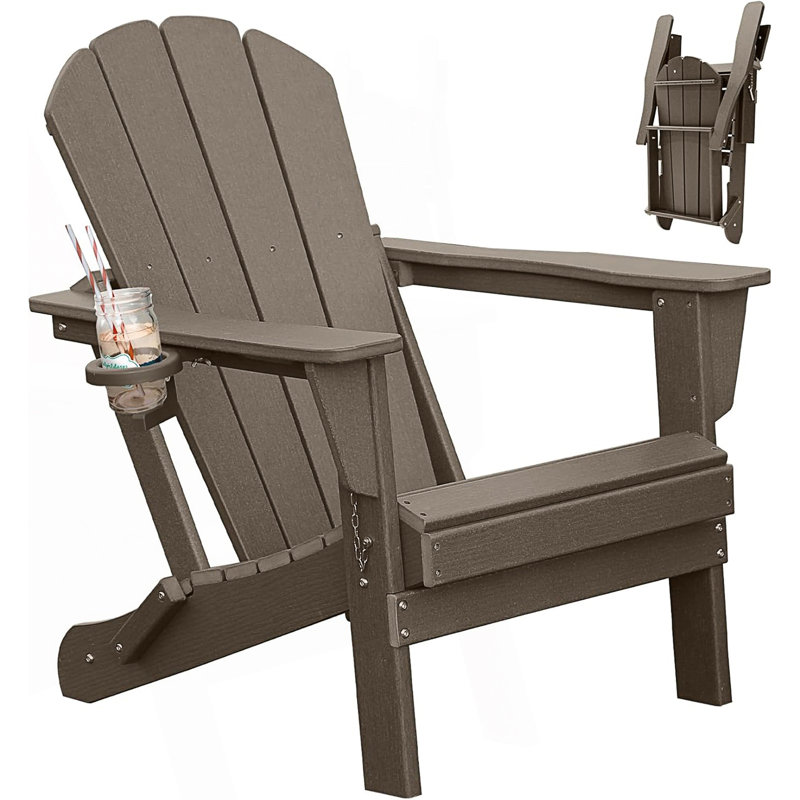 Chaise Adirondack, chaises d'extérieur pliantes avec porte-gobelet, Brun