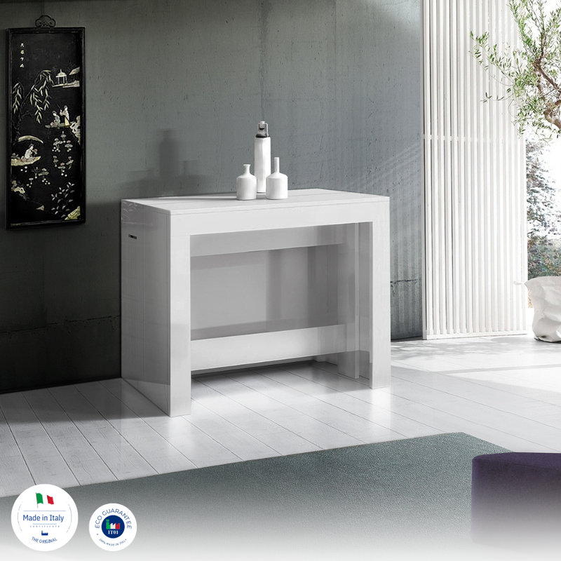 Whittman Extendable Dining Table, Glossy White