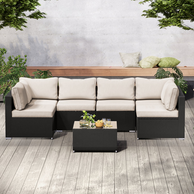 Ensemble de conversation modulaire avec coussins 7 pièces Faruq
