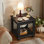 Ensemble de 2 tables de bout Farmhouse, grande table d'appoint avec tablette de rangement à 2 niveaux, tables de bout en bois rustique pour le salon, table à thé carrée, noir