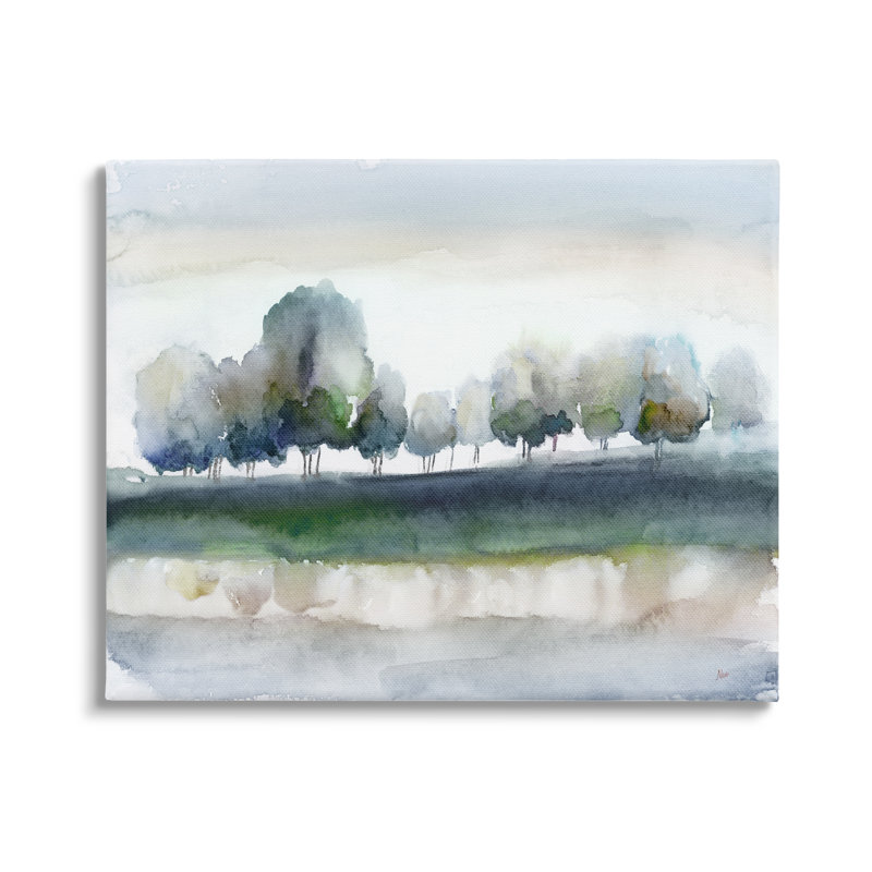 Arbre, verger, rivière qui coule, aquarelle, scène naturelle, art mural par Nan, Toile tendue, H 16 po x l 20 po x P 1,5 po