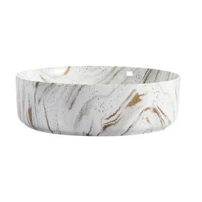 Bathroom's Above Counter Ceramic Sink With Golden Lines In White, Low Water Absorption, Stain - , 15.7 Depth, 4.7 Inches Tall Art For Bathroom, High Temperature Firing, Smooth Finish, Well Made,
