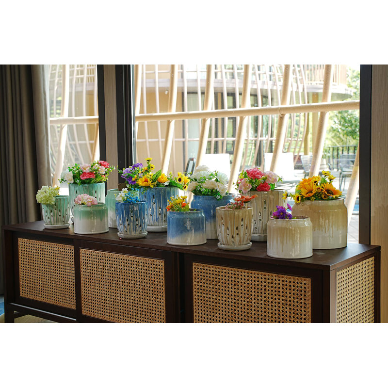 High-quality ceramic flower pots, White/Green