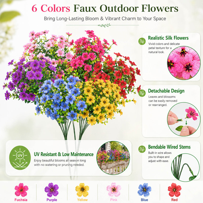 Ensemble de 24 fleurs artificielles multicolores en soie pour la décoration intérieure et extérieure