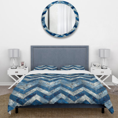 Ensemble de housse de couette bleu Midcentury Chevron I - Midcentury