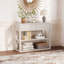 Console cannelée de 34,6 po de hauteur avec 2 tiroirs et 3 tablettes à 3 niveaux, canapé d'entrée moderne blanc-gris pour le salon, le couloir et le vestibule
