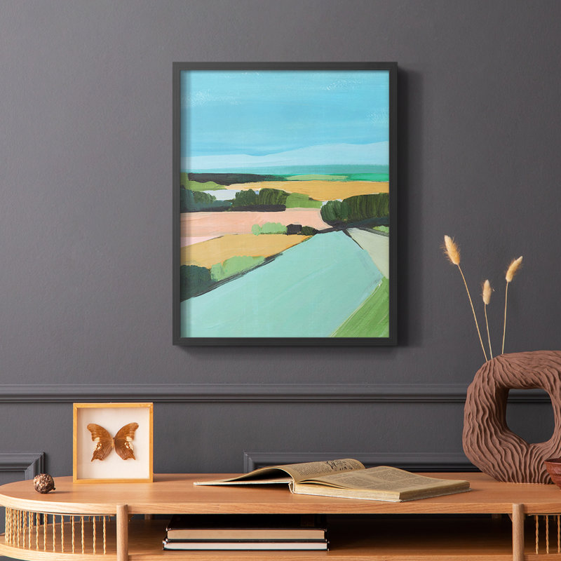 Bright Colored Countryside II Framed Print - Solid Wood, Black, 10" H x 8" W