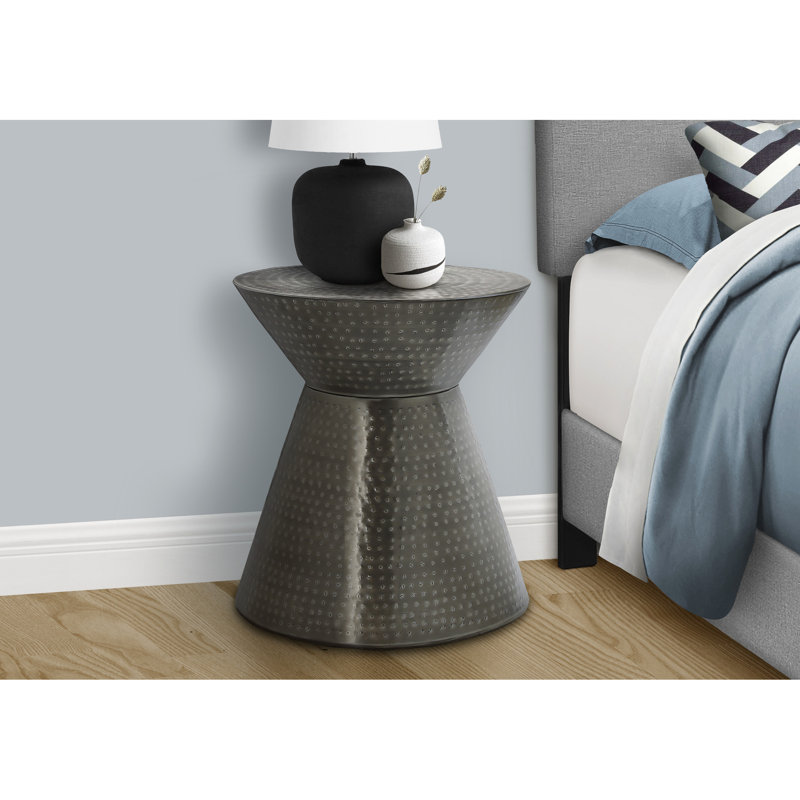 Table d'appoint, tambour, côté, bout, table de chevet, lampe, salon, chambre à coucher, métal gris, contemporain, moderne