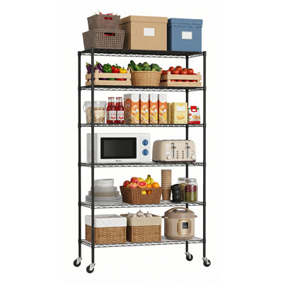 6-Tier Wire Storage Shelves with PP Shim Heavy-Duty Metal Shelf Holds Up To 2100 lbs 45"x18"x82" Rust-Resistant Adjustable Racks with Wheels Tool-Free Assembly