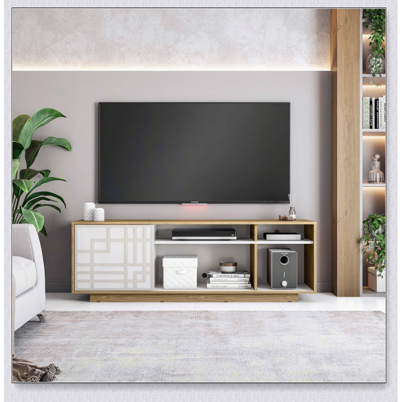 Meuble télé contemporain pour téléviseur de 70 po ou moins Techni Mobile, Bois de chêne naturel / blanc antique