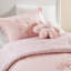 Ensemble d'édredon 3 pièces en chenille rose, literie réversible à motif floral capitonné avec coussin floral
