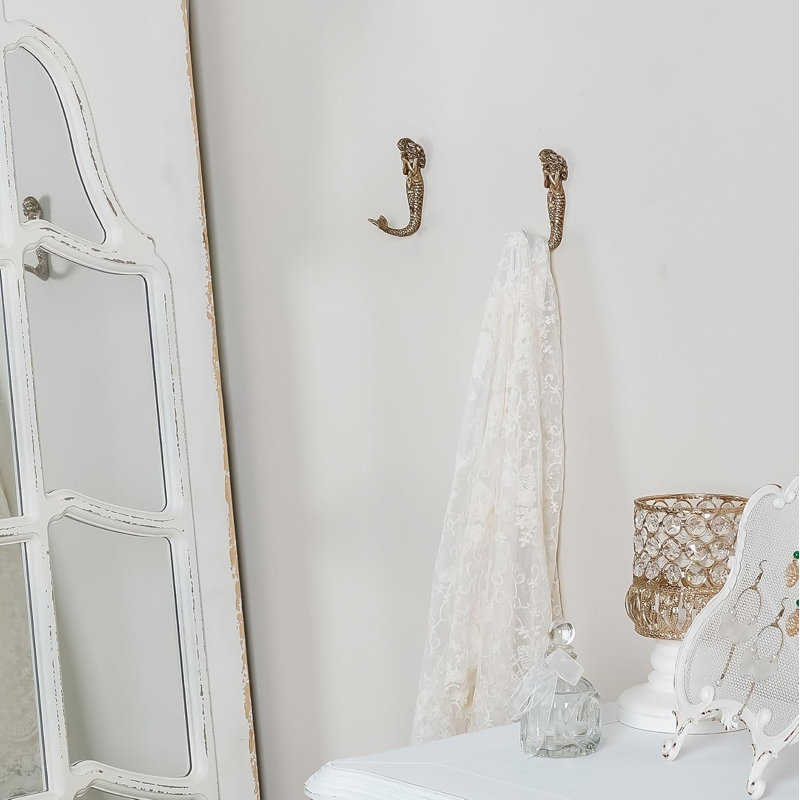 Paquet de 2 crochets pour vêtements en métal doré en forme de sirène, décor de plage, crochets pour vêtements à fixer au mur