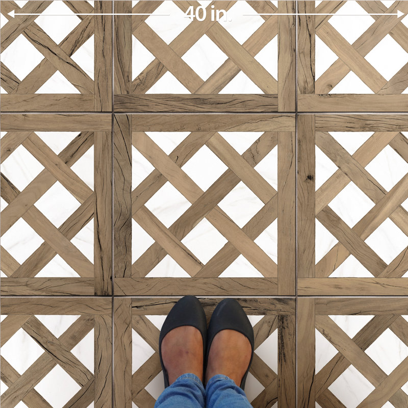Kings Forest Lattice 17-5/8 In. X 17-5/8 In. Ceramic Floor And Wall Tile, Brown/White