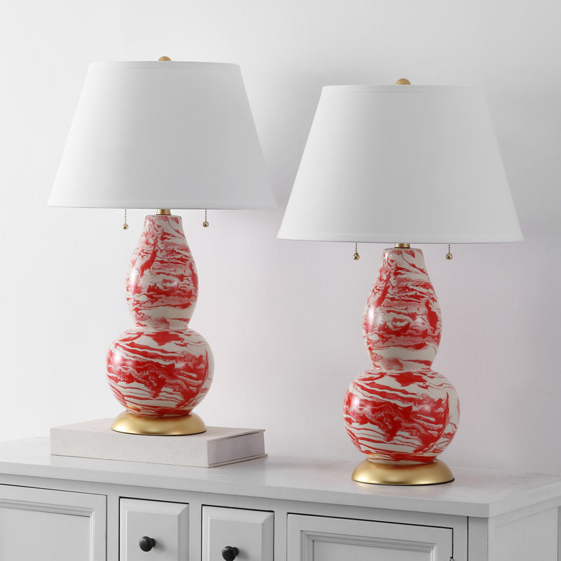 Ensemble de lampes de table 28 po Cassoday, Orange / blanc