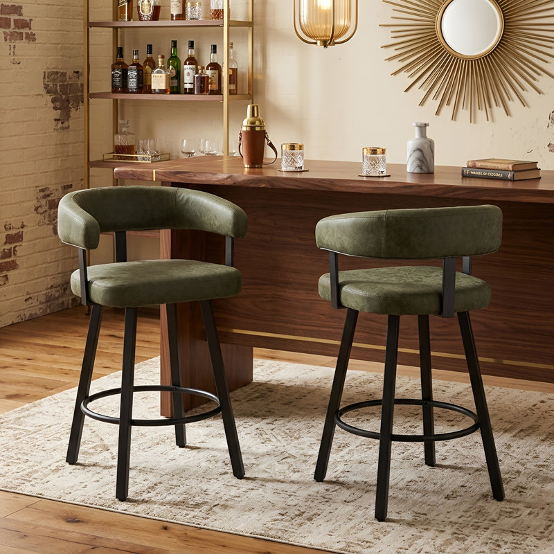 Tabouret de comptoir rembourré l 21,75 po avec repose-pieds en métal, Vert