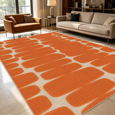 1PC Burnt Orange Retro Rectangular Tile Pattern area rugs for Living Room, Soft and Comfortable, Suitable for all seasons, easy-to-maintain, machine washable, suitable for Kitchen, Dining Room, Bedroom, Entryway, Home Decor, Outdoor Decor.