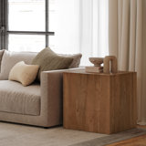 Firdows 22" Solid Wood Modern Rustic Cube Carved End Table