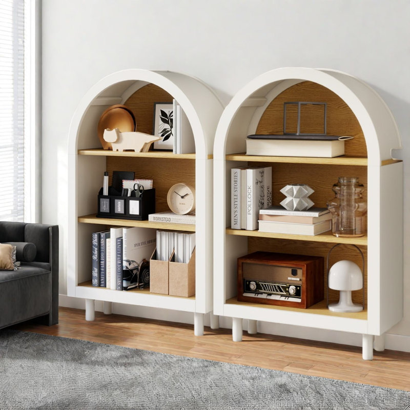 Arched Bookcases Set Of 2, Mdf Wood Modern Farmhouse Home Storage
