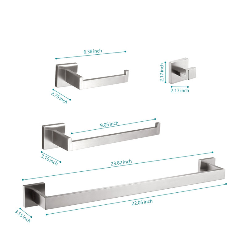 Ensemble de quincaillerie de salle de bain 4 pièces, Argent