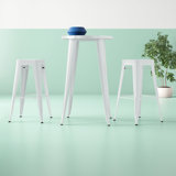 Gyala 30'' Round Metal Indoor-Outdoor Bar Table Set with 2 Square Seat Backless Stools