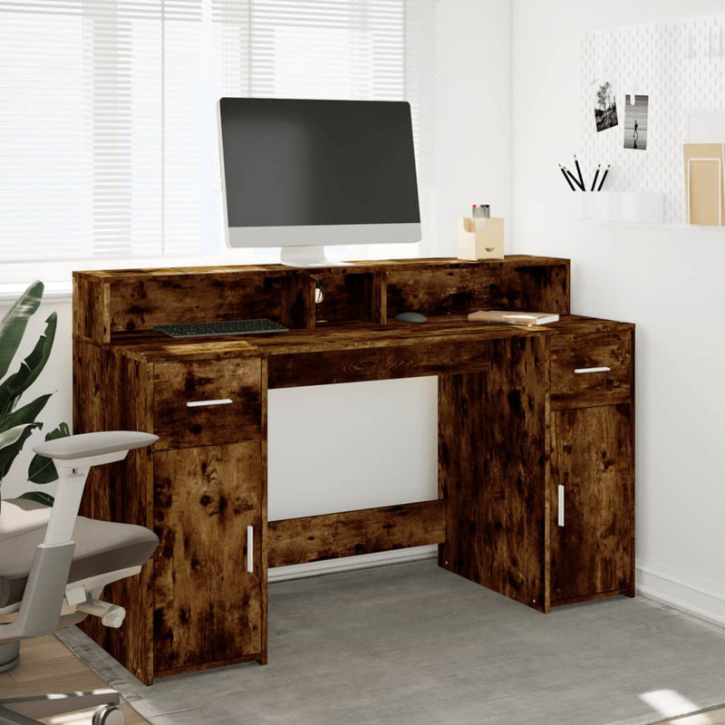 Computer Desk, 91cm H x 140cm W x 55cm D, Smoked oak