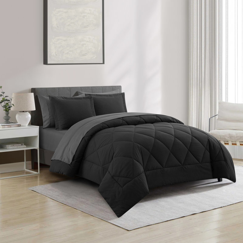 Anneli 7 Piece Quilted Comforter Set, Black, Full Comforter + 6 Additional Pieces