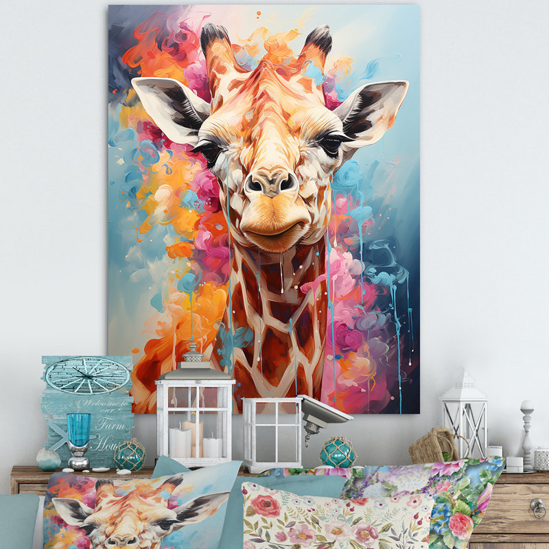 Popart Art, girafe multicolore sur toile, H 20 po x l 12 po x P 1 po, Toile tendue