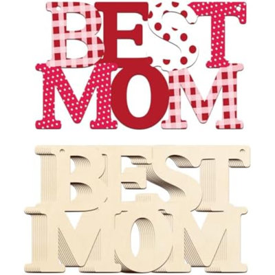Ornements en bois de la lettre BestMOM à peindre, 7 pouces, grande taille, fête des mères, découpe en bois, bricolage, disques de bois bruts vierges, ornements de cadeaux de la mère pour l'artisanat, décorations suspendues (10 pièces)
